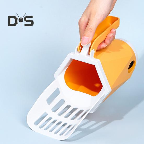 Cat Litter Scooper with Trash Container Ergonomic Grip Cat Litter Shovel Portable Poop Scooper Kitty Litter Sifter with Waste Dispenser
