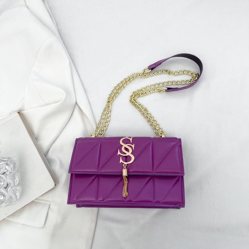 Retro Small Square Bag Trendy 2024 New Bag Women Chain Simple Shoulder Bag Violet