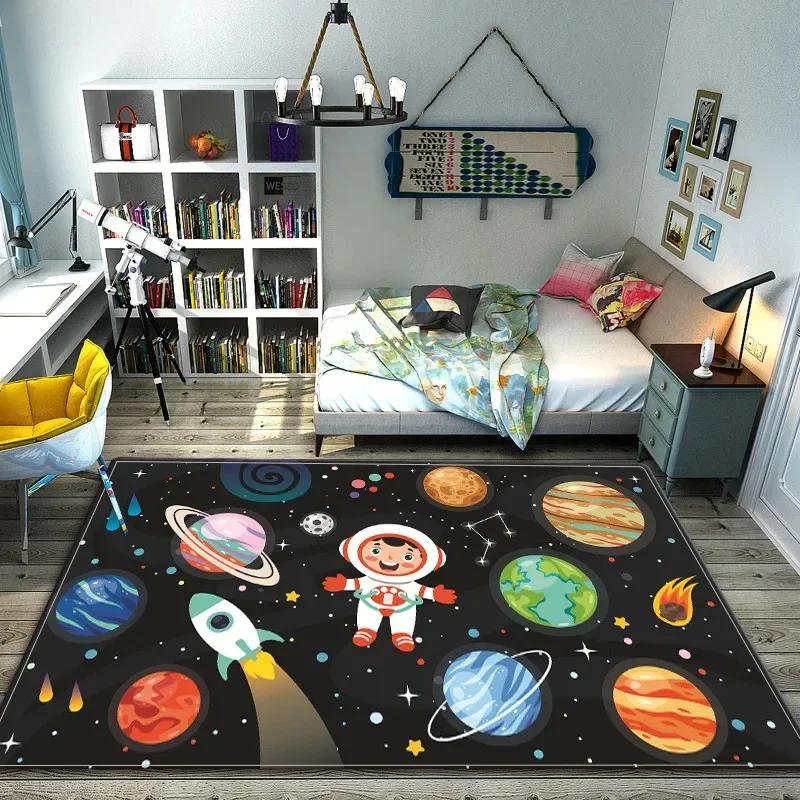 Cartoon Space Astronaut Carpet Galaxy Universe Rug Planet Rocket Kids Bedroom Decor Floor Mat Home Bathroom-Toilet Mats Doormat