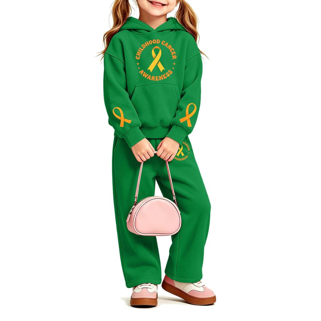 Girls' Printed Hoodie and Sweatpants Set, 2-Piece Casual Outfit for Everyday Wear