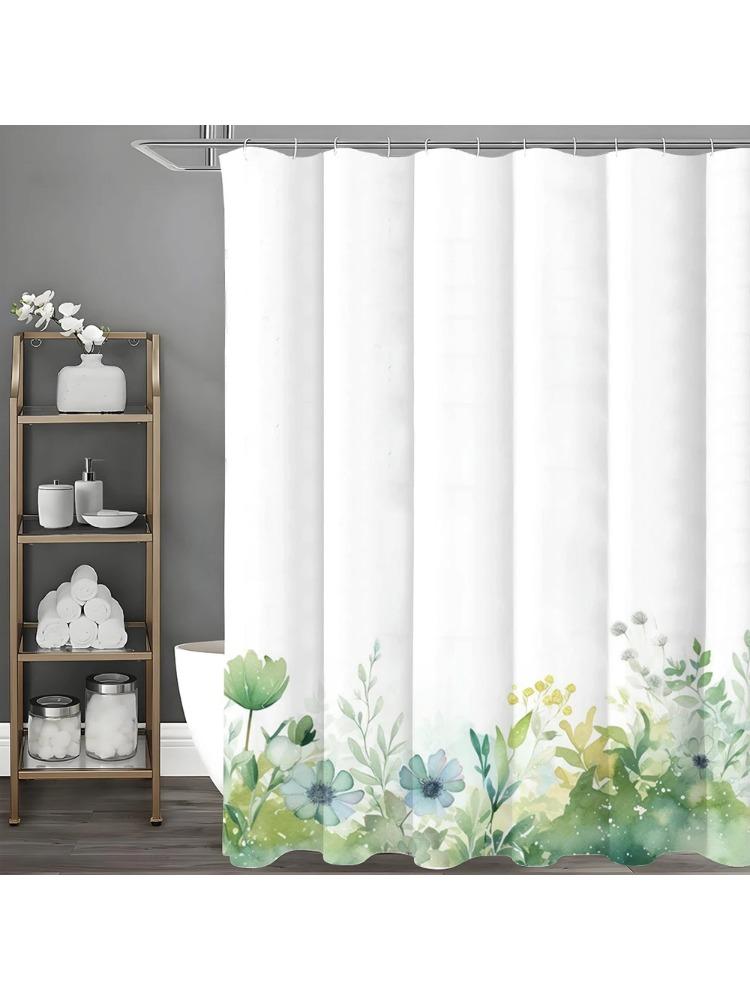 

Spring Green Floral Plant Shower Curtain, Bathroom Decorative Shower Curtain, Waterproof Shower Curtain With Hooks W60H190(CM)-1 Pcs