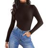 Women's Fashion High Neck Slim T-Shirt Long Sleeve Pullover Solid Colour Top