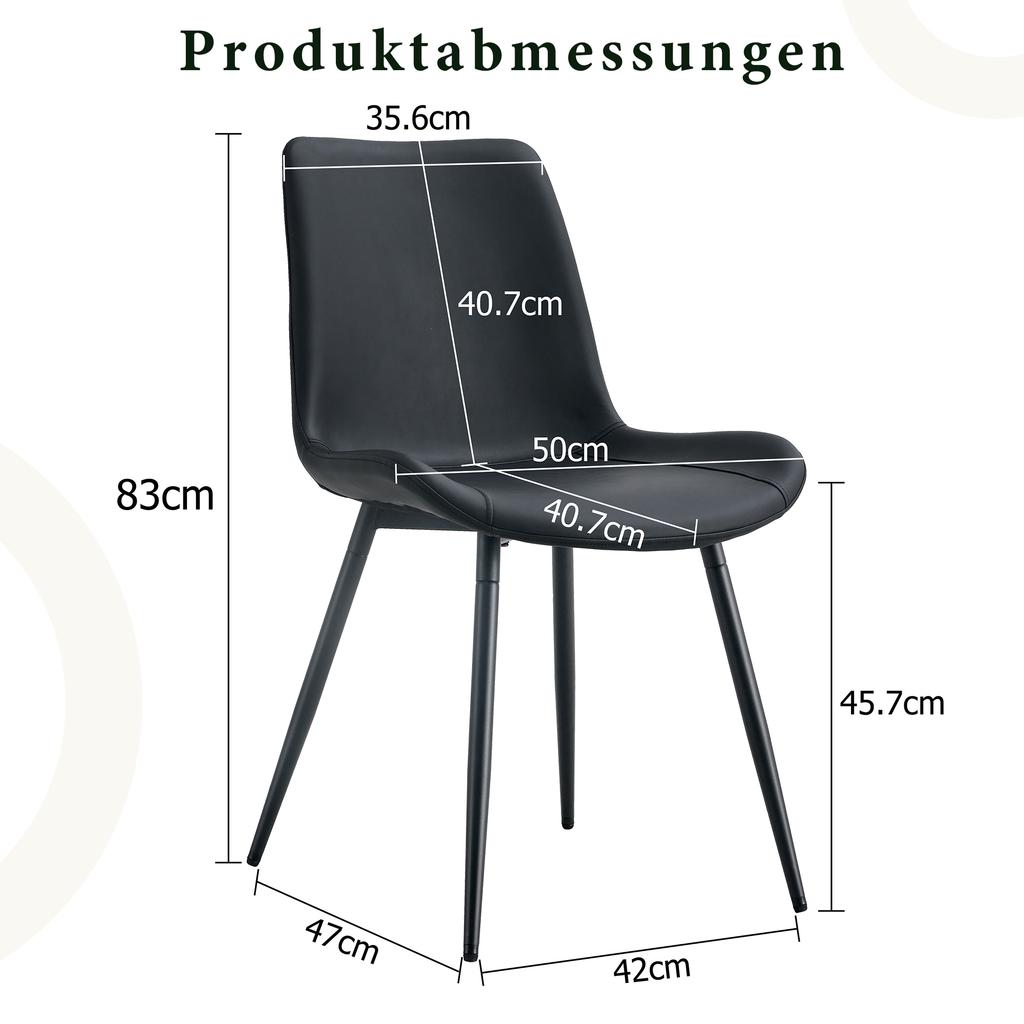 4-Piece Set Modern Dining Chairs in Black with PU Cover and Metal Frame - Wide Seats with Backrest, for Dining Room, Home Office and Living Areas
