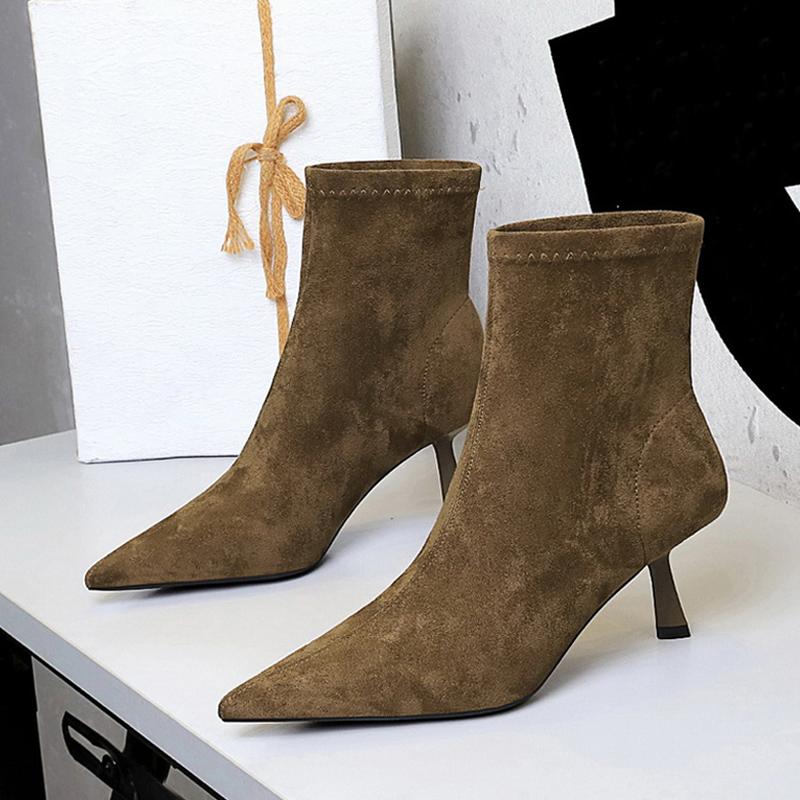 Fashion Liyke Vintage Women Ankle Boots Fashion Pointed Toe Spring Autumn Low Thin Heels Pumps Shoes Ladies Stretch Slim Short Booties