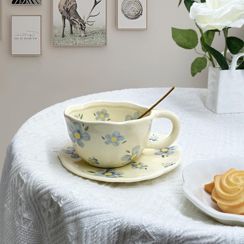 Hand-Pinched Korean Ceramic Mug for Coffee, Milk, Juice, or Breakfast with Floral Design