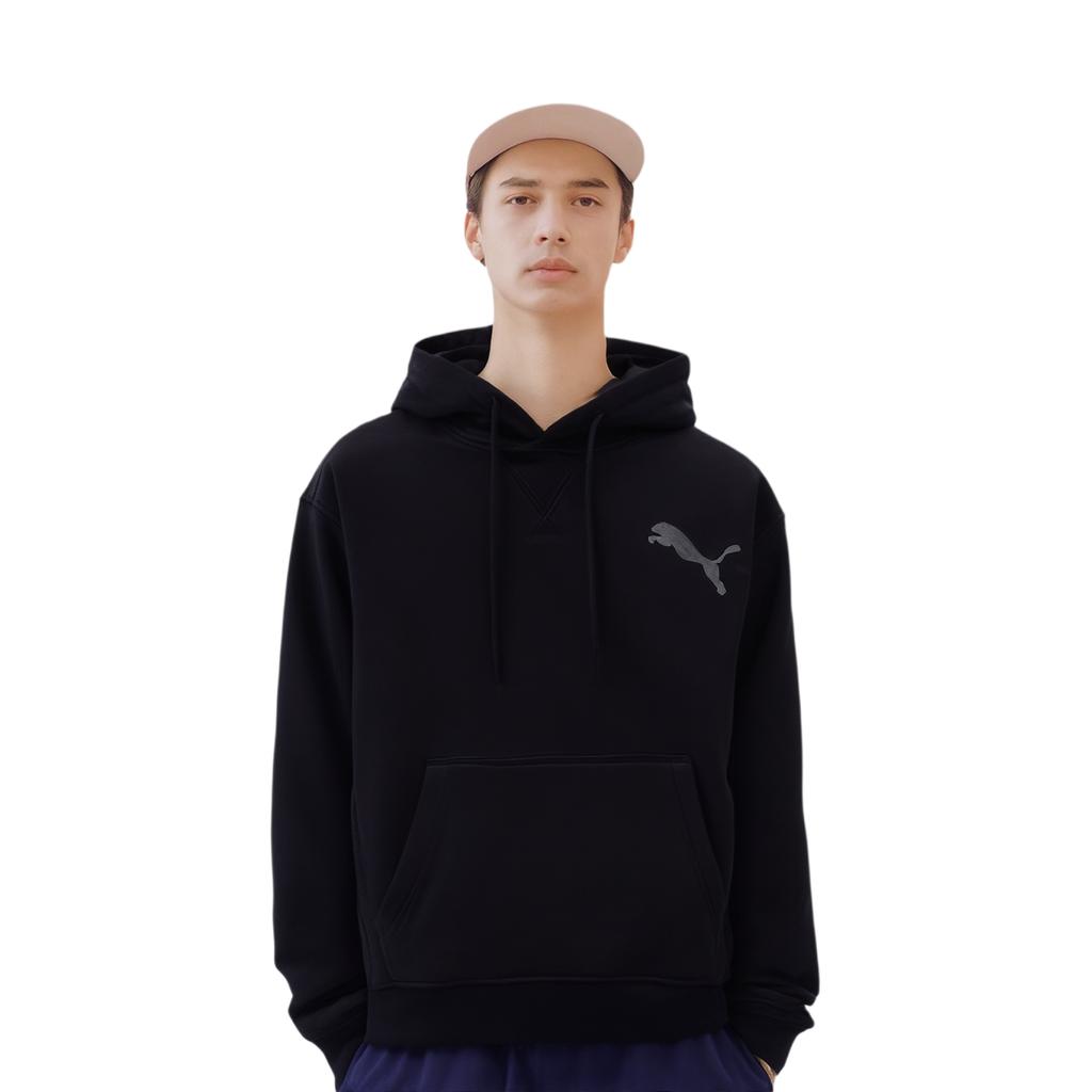 Puma Logo Embroidered Loose Fit Hooded Pullover Drop Shoulder Long Sleeve Sweatshirt Men Sweatshirt Black 940900-01