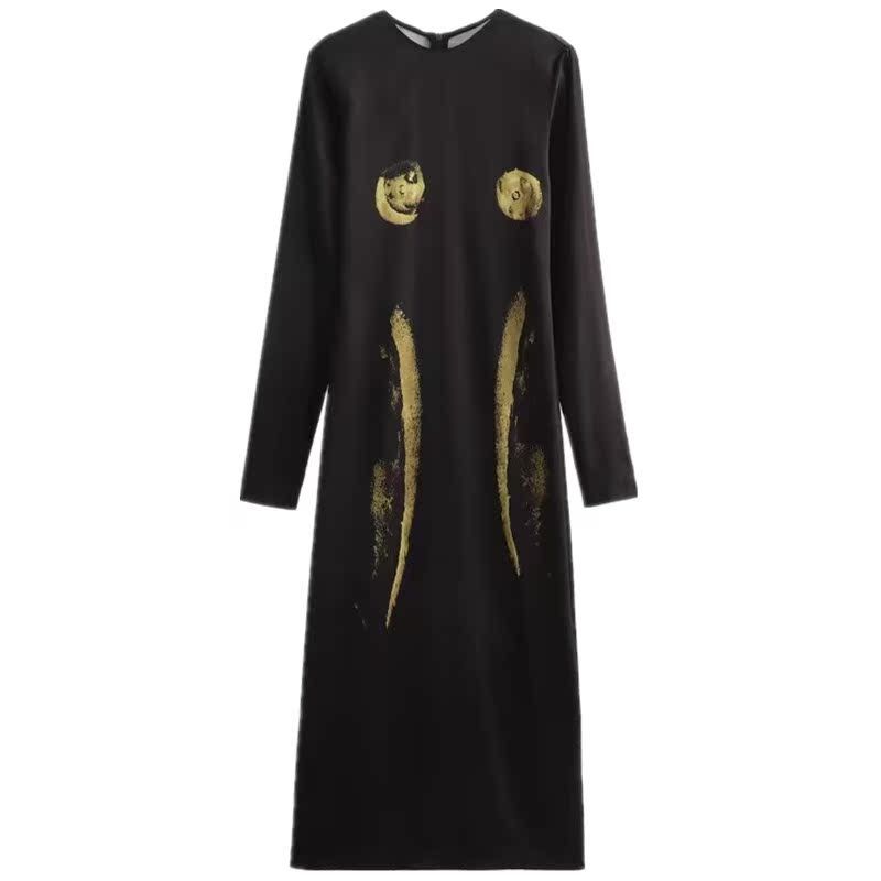 

Fashion Style Winter New Women s Clothing Stylish Silm Easiest for Match Outline Print Dress 8715062 800 Black L