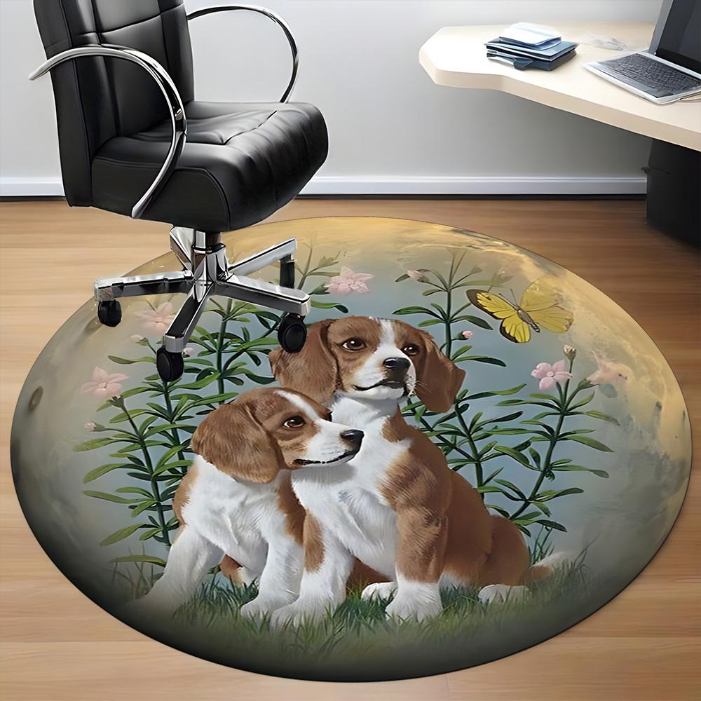 1pc Beagle Print Chair Carpet for Office, Round Polyester Mat, Indoor Decor for Office, Easycare Fabric, Washable Non-slip Area Carpet