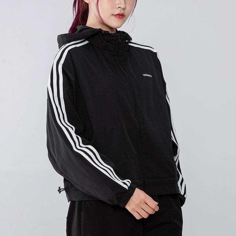 Adidas Neo Side Stripe Windbreaker Hooded Jacket Women Jackets Black H18578