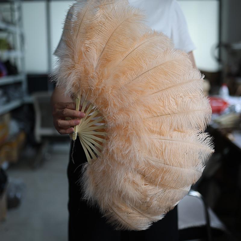 45cm Ostrich Feather Folding Fan for Dance, Photography, and Stage Performance.