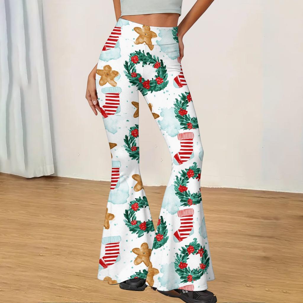 Women's Christmas Printed High Waisted Flared Yoga Pants Casual Slim Fit Everyday Wear