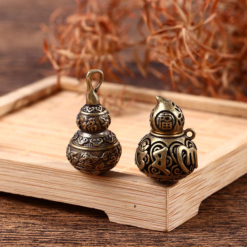 Brass Letters Blessing Lotus Gourd Charms Lucky Keychain Pendants Pill Box Container Bottle
