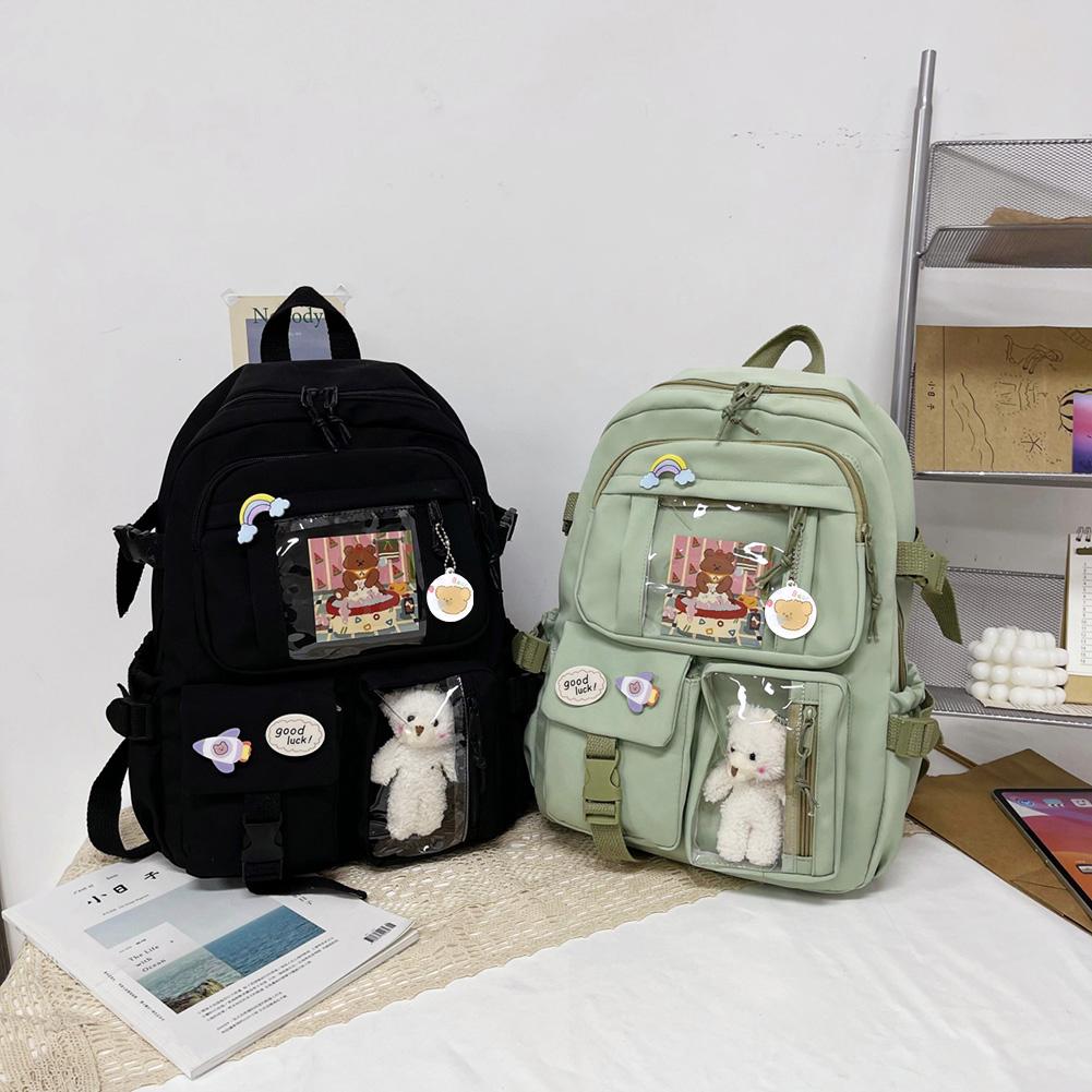 College Student Rucksack Fashion Travel Bookbags with Plush Pendant Pin Cute Kawaii Large Capacity Japanese Style for Teen Girls