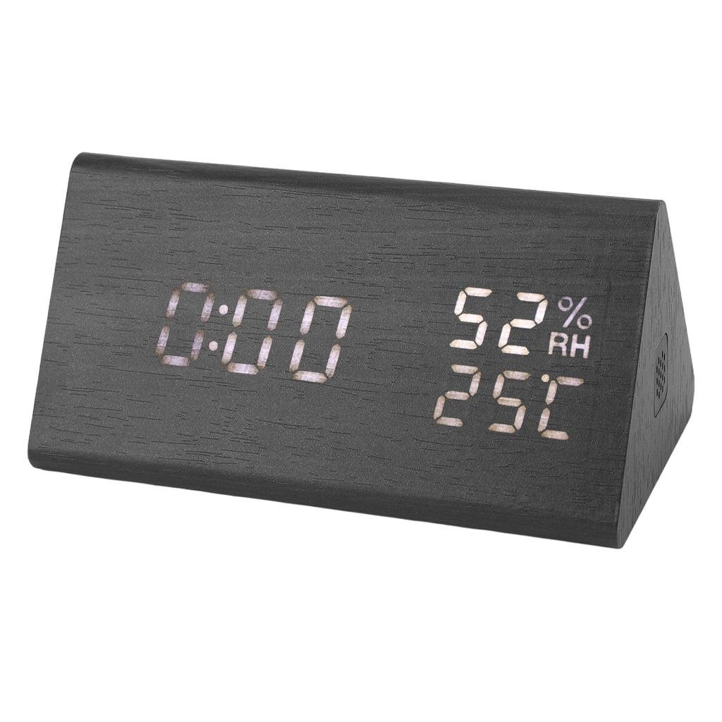 Wooden Digital Alarm Clocks LED Display Temperature Humidity Alarm Clocks for Bedside Bedroom Dormit