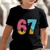 Cute Meme T-Shirt for Boys Girls Childrens Six Seven Funny Kids Y2k Tees Tops 67 Brainrot Print Round Neck Short Sleeve T Shirt