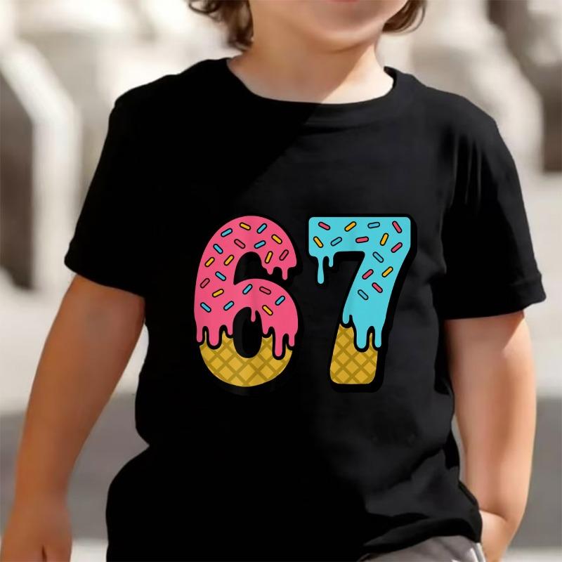 Cute Meme T-Shirt for Boys Girls Childrens Six Seven Funny Kids Y2k Tees Tops 67 Brainrot Print Round Neck Short Sleeve T Shirt