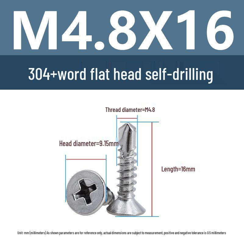 304 Stainless Steel Phillips Countersunk Head Self-Tapping Drill Tail Screw M3.9 M4.2