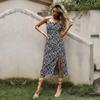 Medium and long dress black floral split suspender sexy dress women