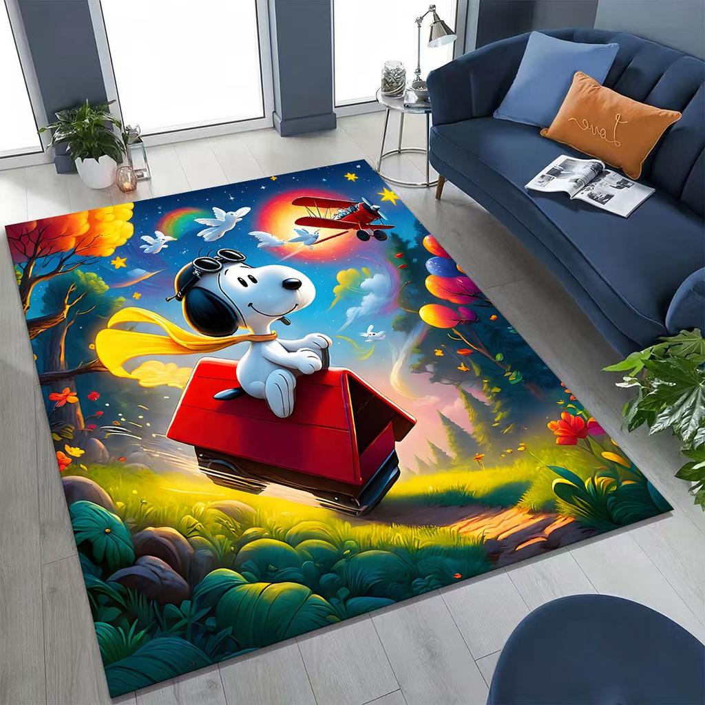 3D Cute Snoopy Dog Peanuts Art Cartoon Art Rug for Bedroom Living Room Sofa Home Doormat Decor, Large Kids Non-slip Floor Mat