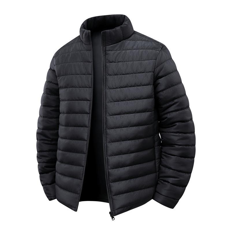 European Size Ribs Clothes Men's Winter Loose Stand-up Collar Plus Cotton Casual Solid Color Cotton-padded Jacket Men's