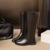 Cotton knight boots women's basic low-heeled boots autumn and winter simple versatile knee boots leather high boots