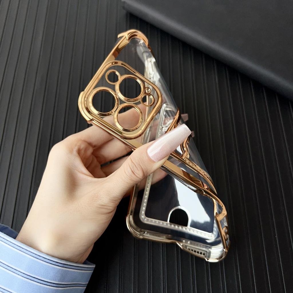 Soft Plating Card Holder Bag Case For iPhone 16 15 14 13 12 mini 11 Pro X XR Xs Max 7 8 Plus 16e Shockproof Transparent Cover