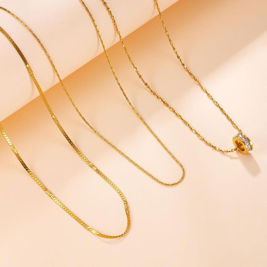 18K Gold Zirconia Bone Chain Necklace Set - Women's Stylish European & American Design, Lightweight Luxury in Stainless Steel.