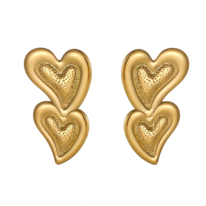 INSSGG Retro Double Heart Earrings: Titanium Steel, European & American Haute Couture Style.