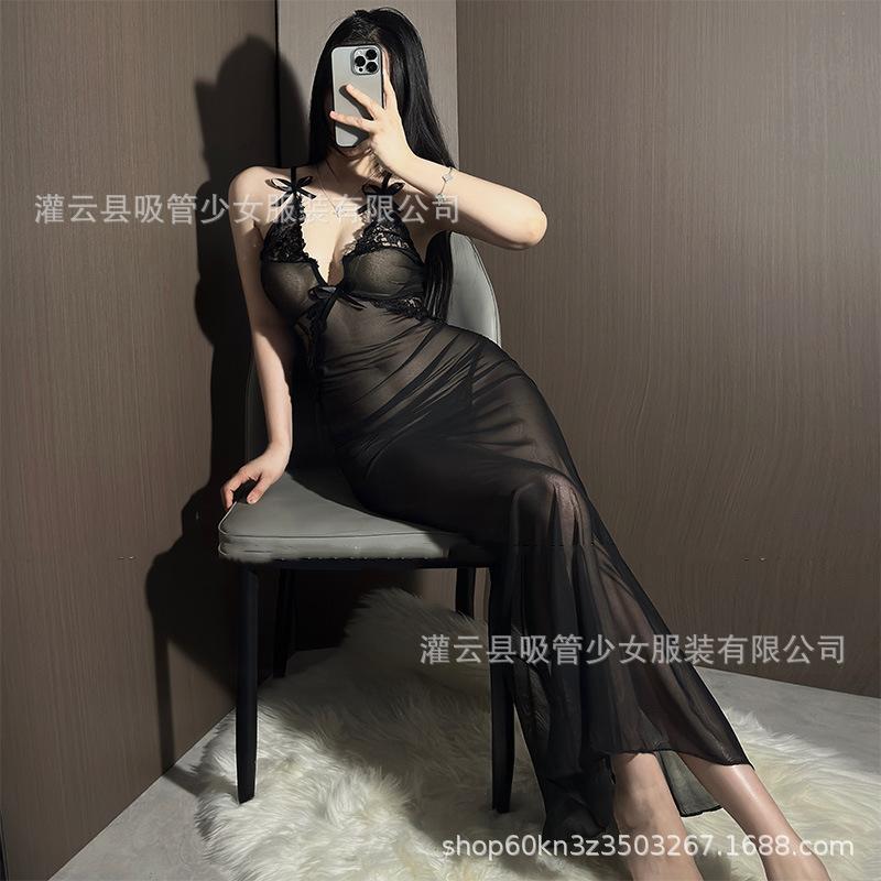Sexy underwear sexy mesh perspective slim dress sexy long suspenders deep V