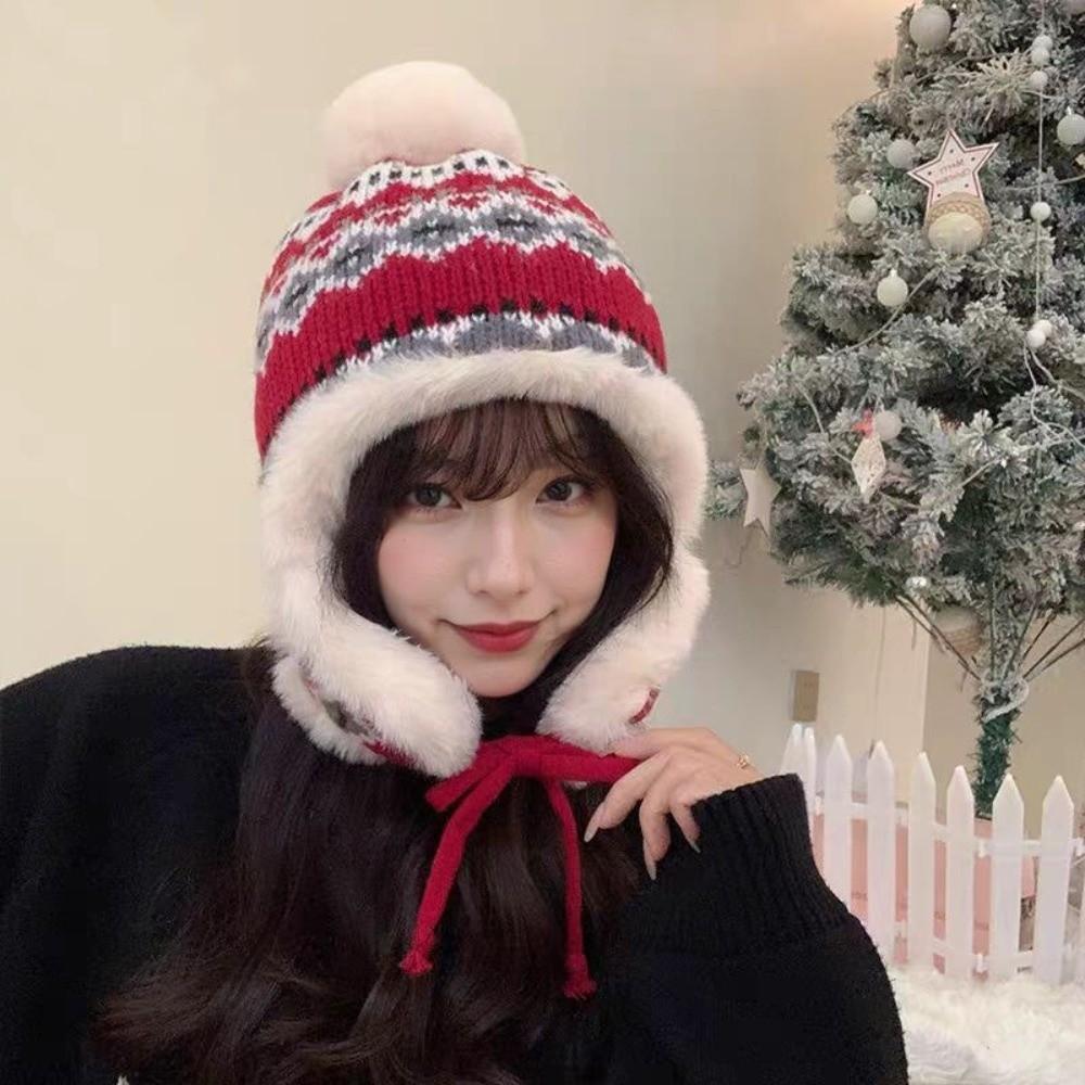 New Pompom Warm Hat Warm Windproof Pullover Cap Coldproof Beanie Hat for Outdoor Cycling Skiing