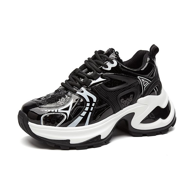 

2025 новая весенняя серебристая толстоподошвенная увеличенная дышащая сетчатая спортивная и повседневная обувь с драконьей чешуей 40 чёрный