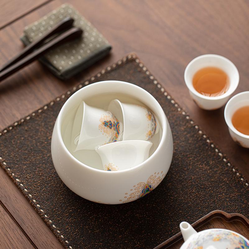 Suet jade white porcelain seawater Jiangya tea washing cup washing ceramic water tank Chinese high-end tea residue tank wastewater tank household