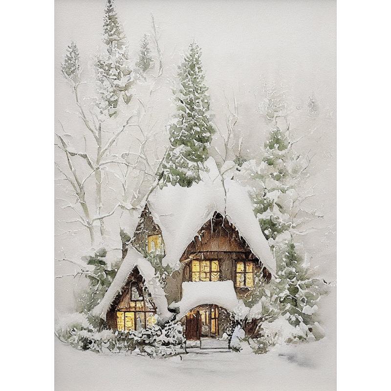 

Зимний снежный пейзаж сосновый лес дом масляная живопись стиль постеры принты печать на холсте настенная живопись картина для гостиной домашний декор 21cm×30cm NoFrame