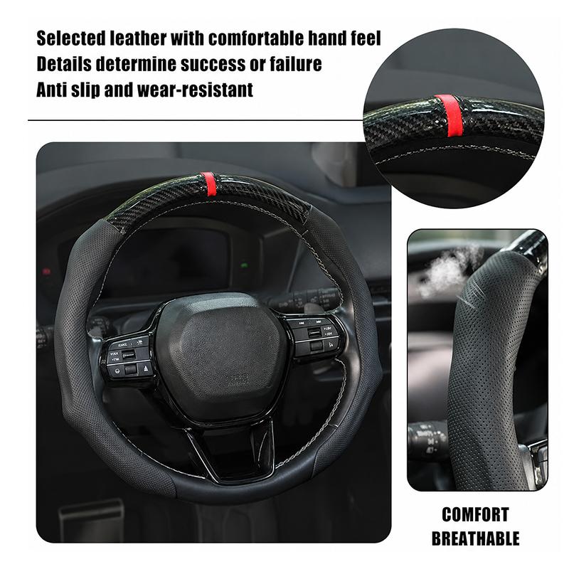 5D Premium Sports Leather Car Steering Wheel Cover Breathable Universal Non-slip 15inch/38cm New Styling Booster Covers Auto Parts