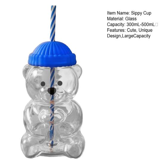 Berenbeker met Deksel en Rietje Schattig Berendesign Glazen Beker voor Sap Melk Thee Smoothies Magnetronbestendig Drankbeker voor Kinderen en Volwassenen