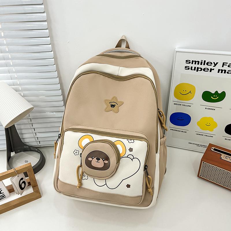 Campus Schoolbag Junior High School Girl Fresh and Cute Bear Girl Lightweight Backpack Large Capacity Durable Backpack Fashion