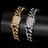 European and American Hip Hop 12mm Diamond Buckle Stainless Steel Round Grinding Encryption Cuban Chain Electroplating Titanium Steel Men's Bracelet