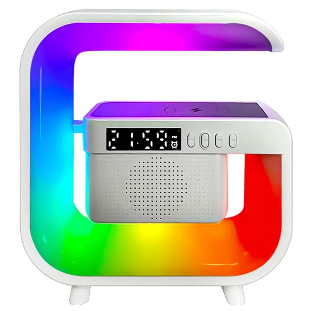 Alarm Clock with Wireless Charging Station Bluetooth-Compatible Speaker USB Charging Atmosphere Bedside Light for Home Office