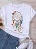 Women's Pattern Short Sleeve T-Shirt Women's Summer Clothing Feather 90S Fashion Women's University T-Shirt