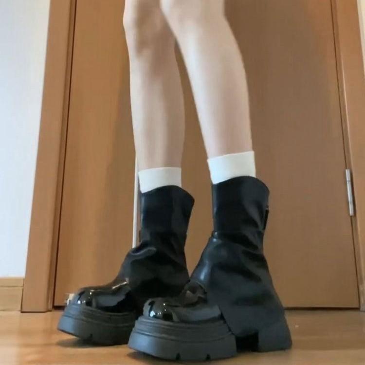 Beautiful Thick-soled Martin Boots Short Trouser Boots 2024 New Taller Small British Style Thick Heel Thin Boots
