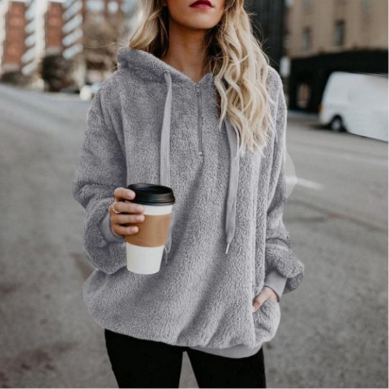 Womens Oversized Sherpa Pullover Hoodie with Pockets Fuzzy Fleece Sweatshirt Buffalo Plaid Fluffy Coat