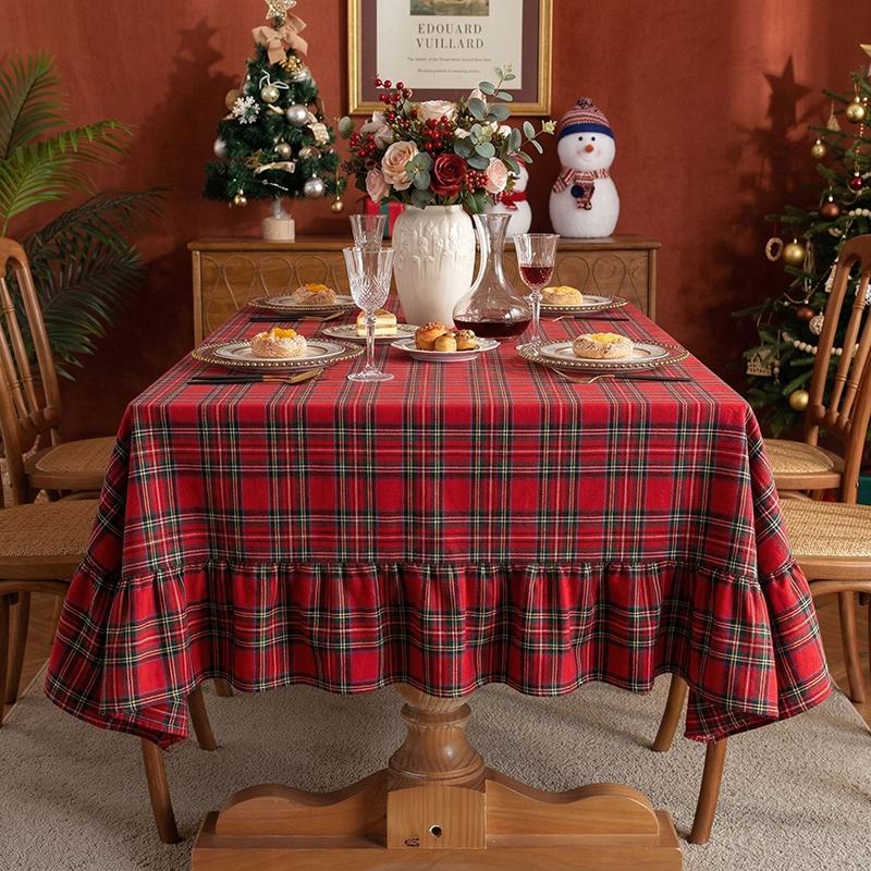 Kerst Groen Geruit Gerimpelde Tafelkleed Rechthoekig/Rond Wasbaar Vlekbestendig Tafeldecoraties voor Keuken Bruiloft Tafelhoes 100x150cm