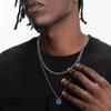 Vnox Stylish Mens Geometric Necklace with Black Enamel, Stainless Steel Metal Double Layered Chain Collar, Unique Gifts for Men