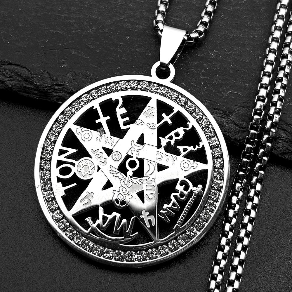 Tetragrammaton Jewish Hebrew Necklace for Women Men Stainless Steel Rhinestones Star Pentagram Talisman Chain Jewelry Gift