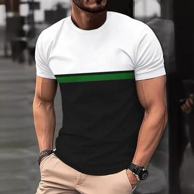 Herren Color Blocked Rundhals T-Shirt mit D-Print Top Kurzarm T-Shirt für Sommer Locker sitzendes Herren Freizeitbekleidungshemd
