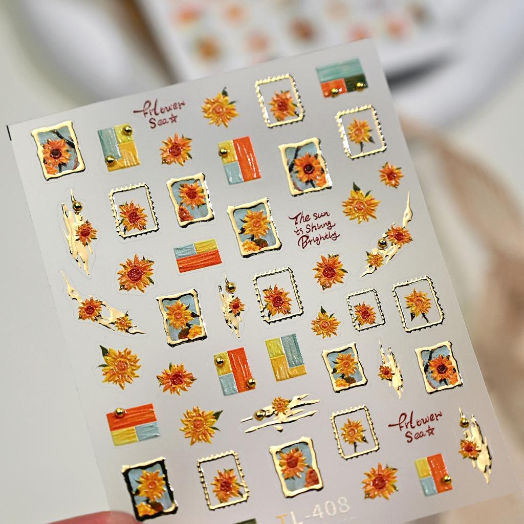 Totem Geometric Symbols Star Moon Nail Art Stickers 5D Gold-embossed Self Adhesive Nails Sticker Luxury Red Gemstone Nail Decals