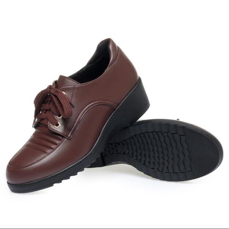 Brand Soft Leather Women Shoes Round Toe Casual Comfortable Women's Wedge Shoes Fashion Mother Shoes Lady Office High Heels