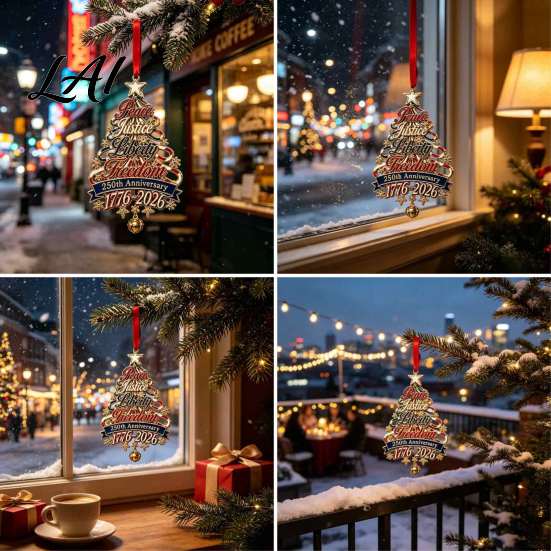 Festival Atmosphere Decor 250th Anniversary Christmas Tree Ornament USA Xmas Hanging for Indoor Outdoor Home Window Patriotic Acrylic Sign Veterans