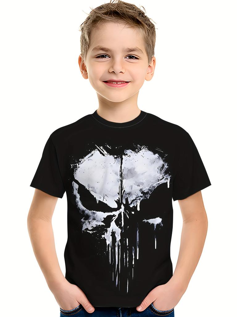 Kids Clothes Boys Tshirt Short Sleeve 3D Skull Print Children Summer Clothes Creative Stylish Streetwear Round Neck Girl Clothes