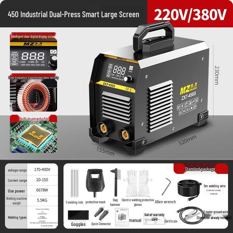 Dual Voltage 220V/380V German Electric Welder, 315A Full Copper, Portable DC Machine for Household and Construction Use.